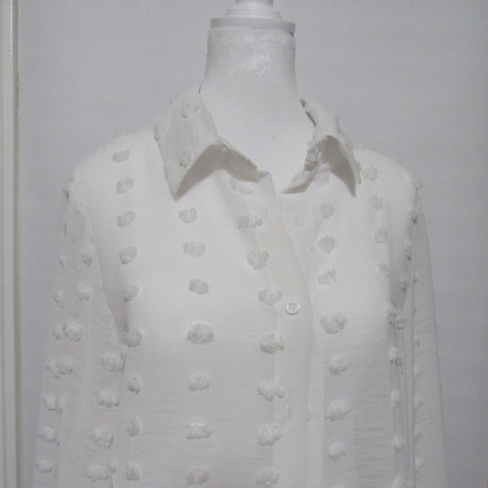 White Textured Long Sleeve Beach Vibes Button Down